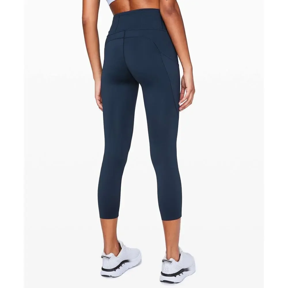 Lululemon Fast and Free Cropped Leggings Navy Blue 17.5” Inseam Size 6